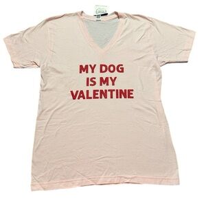 NWT Pink V Neck Dog Lover Valentine T-Shirt